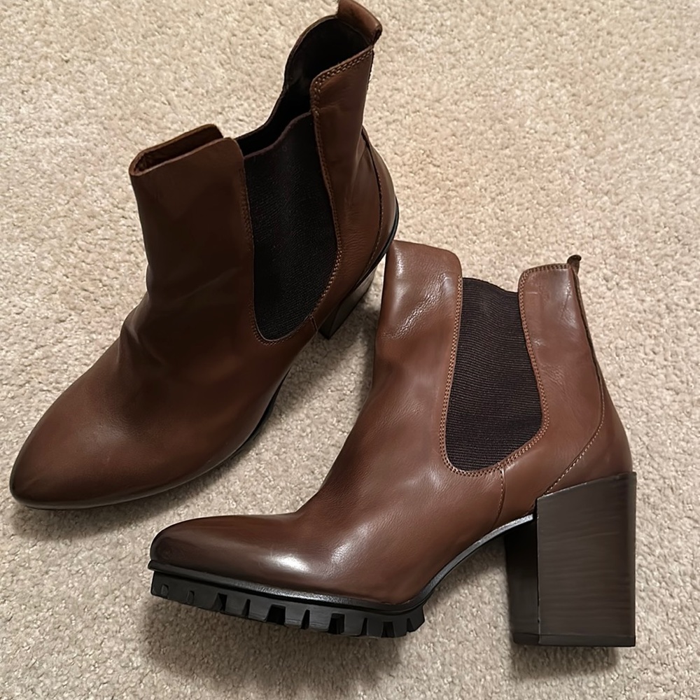 Brown leather ankle high boots
